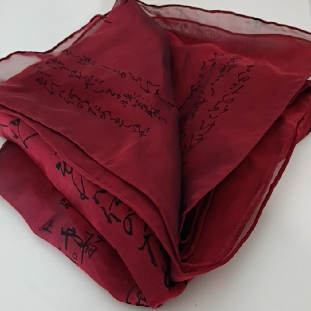Red Scarf with Asian Print - Picture 2 of 9